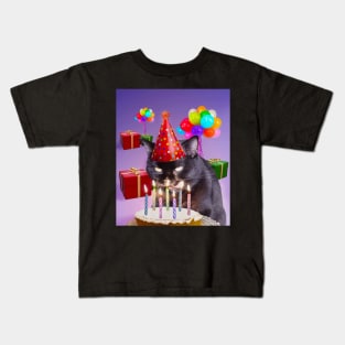 Cat Kitty Black Eating Birthday Party Cake, Funny Cute Kids T-Shirt